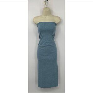 Strapless Bodycon Midi Dress in Dusty Blue
